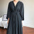 New Women Spring Summer Dresses Lace Up Casual Buttons Fashionable V-neck Vintage Oversize Long Dress DR1150