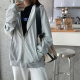 Harajuku Korean version loose thin long-sleeved hooded sun protection coat solid color retro shirt student girl top - Bjlxn