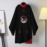 Chinese Style Hooded Stitching Vestido Cheongsam Embroidery Sweatshirt Dress Spring Autumn Women Buckle Thick Harajuku Dresses - Bjlxn