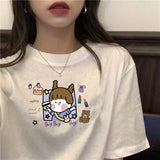 Women T-shirt Round Collar Summer Cartoon New Half Loose Sleeve  Print Casual Simple Wild T-Shirt