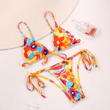 Miyouj Halter Bikinis Micro Thong Swimsuit New 2 Piece Swimwear High Cut Bikini Set Print Bandage Beachwear