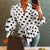 Women Tops Blouse Autumn Sexy V-neck Point Dot Elegant Party Shirt Casual Loose Belted Lantern Sleeve Tunic Blusas