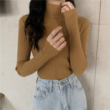 Bjlxn White Half High Neck Sweater Women's Autumn Winter Long Sleeved Top Foreign Style Bottomed Sweater Rac