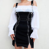 Punk Bodycon Streetwear Autumn Zipper Split Sexy Mini Dresses Metal Chain Belt Party Dress Women Black Gothic dress