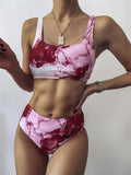 Women Print Bikini Summer New Marble Printed Push Up Bandeau Swimsuits Sexy High Waist Beach Sport Bathing Suit Biquinis