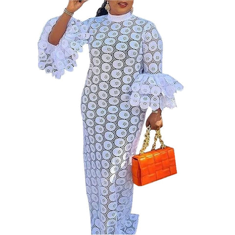 Bjlxn African Dresses For Women Elegant Hollow Out New Muslim Fashion Abayas Dashiki Robe Kaftan Long Maxi Dress One Piece