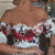 Bjlxn Women Short Sleeve Floral Print Lace Trim Midi Dress Bodycon Sexy Party Dress