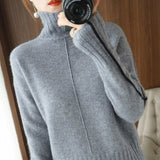 Bjlxn Autumn and winter new high-neck woolen sweater women Korean version of the vertical stripe loose inner pure wool knitted sweater