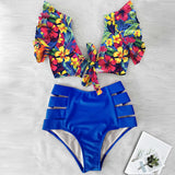 Sexy Bikinis New Double Shoulder Ruffle Bikini Set High Waist Swimwear Women Swimsuit V-Neck Bathing Suit Beach Wear Swim