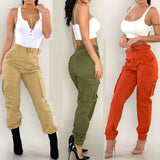 S-2XL Plus Size Pants Women Casual High Waist Cargo Pants Women Loose Green Red Khaki Trousers Pockets Elastic Waist Trousers