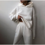 Bjlxn New Tracksuit Women Elegant Solid Suits Fleece Warm Hoodies 2 Piece Set  Autumn Winter Fashion Oversized Sweatshirts Tracksuit