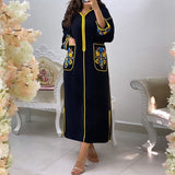 Turkish Dress Elegant Maxi Dresses Muslim African A Line Women Robe Plain Casual Femme Vestiods Office Retro Long Dress 2022 - Bjlxn