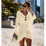 Bjlxn New Knitted Beach Cover Up Women Bikini Swimsuit Cover Up Hollow Out Beach Dress Tassel Tunics Bathing Suits Cover-Ups Beachwear