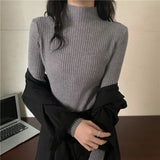 Bjlxn White Half High Neck Sweater Women's Autumn Winter Long Sleeved Top Foreign Style Bottomed Sweater Rac