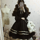 Alice In Wondeland Cute Women Lolita OP Dress Flouncing Lace Trim Japanese Harajuku Long Sleeves Doll Teen Dress Fairy Vestidos - Bjlxn