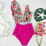 Two-Pieces Women Floral Push-Up Padded Bra Ruffles Bandage Bikini Set Swimsuit Swimwear Bathing Suit Beachwear Biquini