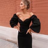 sexy pure V Neck off shoulder bodycon dress women dress spring club party night red Elegant midi dress vintage black dress