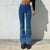Bjlxn Spring Autumn Sexy High Rise Straight Panelled Denim Jeans Wide Leg Streetwear Casual Dark Blue Women's Long Skinny Pants
