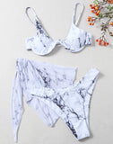 New Sexy Marble Print Push Up bikini Women Swimsuit Female Swimwear 3-piece Bikini set V-Bar Wired Short Skirt Bathing suit Swim