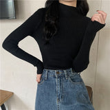 Bjlxn White Half High Neck Sweater Women's Autumn Winter Long Sleeved Top Foreign Style Bottomed Sweater Rac