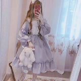 Alice In Wondeland Cute Women Lolita OP Dress Flouncing Lace Trim Japanese Harajuku Long Sleeves Doll Teen Dress Fairy Vestidos - Bjlxn