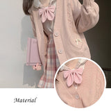 Spring Japan Kawaii Fashion Pink Cardigan Women Vintage Crop Knitted Sweater Cute Bow Heart Korean JK School Coat