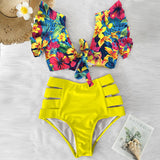 Sexy Bikinis New Double Shoulder Ruffle Bikini Set High Waist Swimwear Women Swimsuit V-Neck Bathing Suit Beach Wear Swim