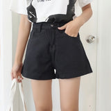 Shorts Women Korean-style Simple High Waist Solid All-match Short Denim Trousers Students Straight Wide-leg Fashion Leisure Chic