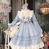 Alice In Wondeland Cute Women Lolita OP Dress Flouncing Lace Trim Japanese Harajuku Long Sleeves Doll Teen Dress Fairy Vestidos - Bjlxn