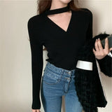 Bjlxn Fall/winter Slim Pullover Sexy Cross Hanging Neck V-neck Knitted Bottoming Shirt Long Sleeve Women Fashion Sweater 18078