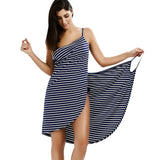 Women Beach Dress Sexy Sling  Wear Dress Sarong Bilini Cover Up Warp Pareo Dresses Backless  Swimwear Femme 5XL Plus Size stripe