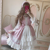 Alice In Wondeland Cute Women Lolita OP Dress Flouncing Lace Trim Japanese Harajuku Long Sleeves Doll Teen Dress Fairy Vestidos - Bjlxn