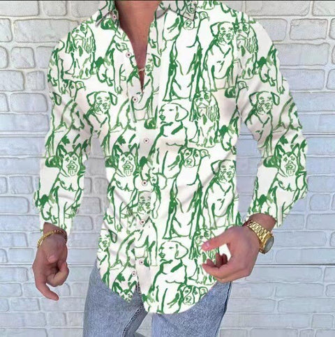 Men Printing Shirt Long Sleeve Turn Down Collar Streetwear Ethnic Style Tops Button Casual Tideway Camisa Masculina