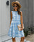 Dresses For Women Summer Casual Loose Plaid Print Ruffled Midi Dress Sleeveless Vintage Ladies Dress Vacation Sundress