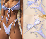 Miyouj Halter Bikinis Micro Thong Swimsuit New 2 Piece Swimwear High Cut Bikini Set Print Bandage Beachwear