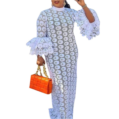 Bjlxn African Dresses For Women Elegant Hollow Out New Muslim Fashion Abayas Dashiki Robe Kaftan Long Maxi Dress One Piece