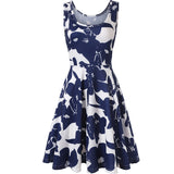 Plus size women sleeveless o-neck print dress casual sweet vintage floral A-line party dress summer beach dress vestidos