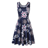 Plus size women sleeveless o-neck print dress casual sweet vintage floral A-line party dress summer beach dress vestidos