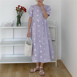 Kitty Vinatge Floral Embroidery Elegant Women Dress New Summer Korean Style Puff Sleeve Party Long Dresses Vestidos