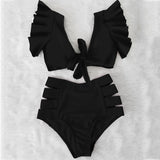 Sexy Bikinis New Double Shoulder Ruffle Bikini Set High Waist Swimwear Women Swimsuit V-Neck Bathing Suit Beach Wear Swim