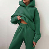 Bjlxn New Tracksuit Women Elegant Solid Suits Fleece Warm Hoodies 2 Piece Set  Autumn Winter Fashion Oversized Sweatshirts Tracksuit