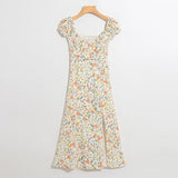 Summer Vintage Party Dress V-neck Elegant Sexy Dress Beach Female Floral Print Mid Dresses Vestidos