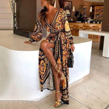 2022  New Style Fashion Elegant Women Sexy Boat Neck Glitter Deep V Neck Print Party Dress Formal Long Dress Sexy Clubwear - Bjlxn