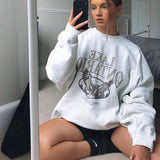 Beige White Vintage Letter Printed Thick Quality Crewneck Sweatshirt Women Oversized Winter Clothes Tops Loose Casual Streetwear - Bjlxn