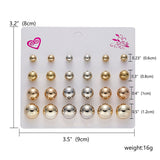 12 Pairs/set Classic Crystal Stud Earring Sets Women's Round Ball Metal Pearl Flower Earrings For Women Girl Gift Mixed Jewelry