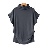 Jocoo Jolee Women Casual Turtleneck Short Batwing Sleeve Blouse Female Cotton Solid Plus Size Tops Ladies Shirt 2022  Clothing - Bjlxn