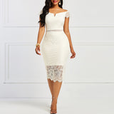 Women's Vintage V Neck Floral Lace Dress Slim Sheath Knee Length Bodycon Dress Plus Size Cocktail Party Dresses