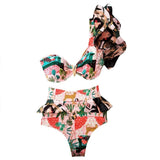 Two-Pieces Women Floral Push-Up Padded Bra Ruffles Bandage Bikini Set Swimsuit Swimwear Bathing Suit Beachwear Biquini