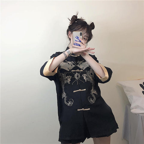 Bjlxn Vintage preppy style gothic lolita shirt embroidery chinese style button victorian shirt kawaii girl lolita top loli cosplay
