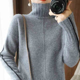 Bjlxn Autumn and winter new high-neck woolen sweater women Korean version of the vertical stripe loose inner pure wool knitted sweater